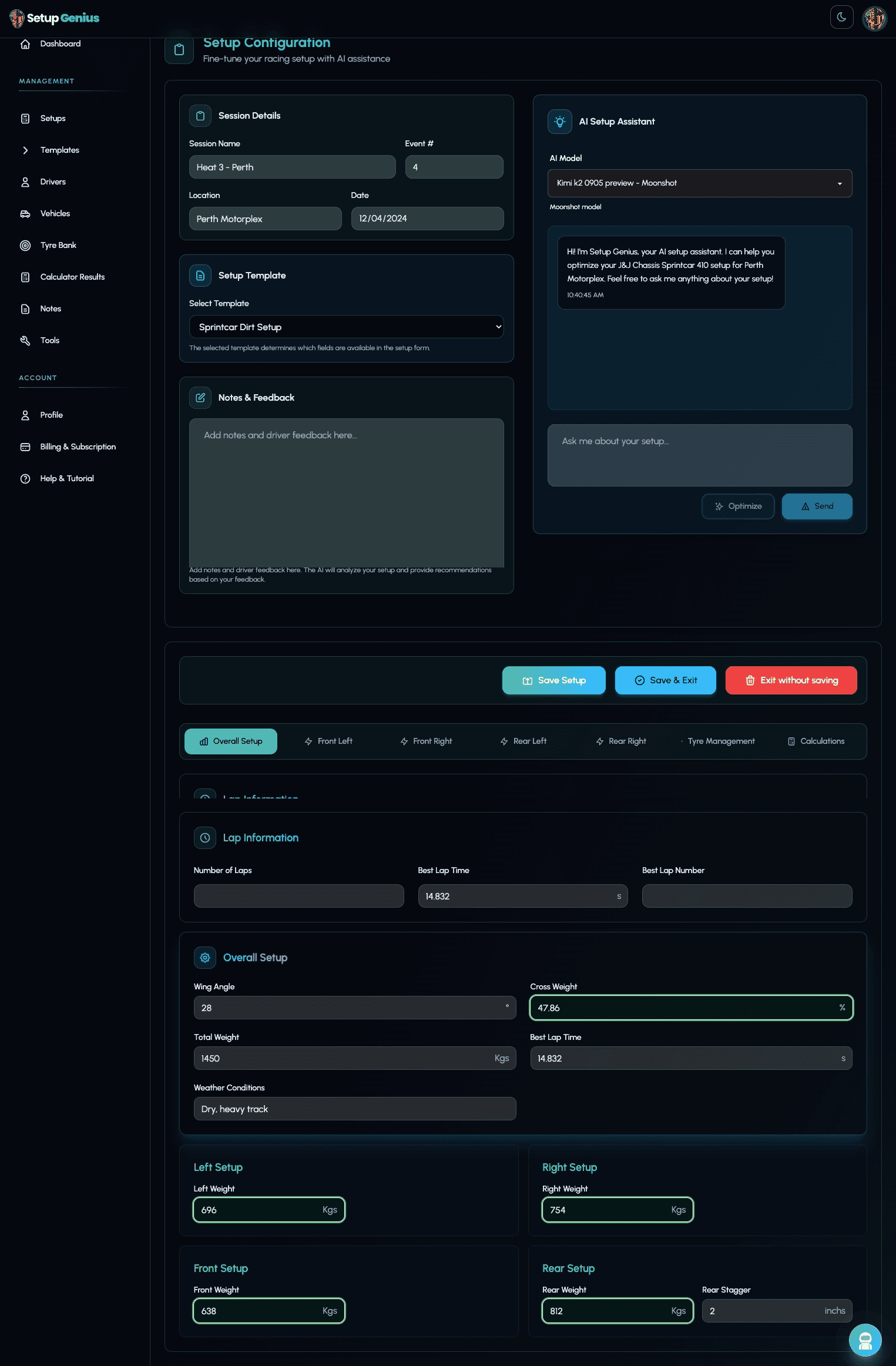 Setup Genius - Detailed Setup Configuration Interface