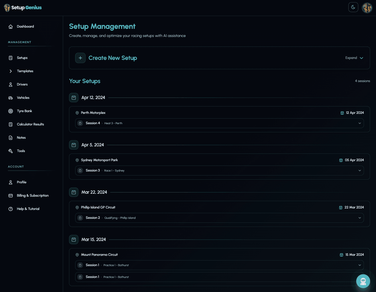 Setup Genius - Setup List Overview