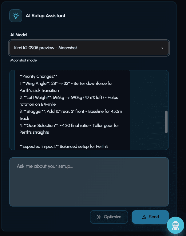 AI Setup Assistant: Expert Racing Knowledge at Your Fingertips